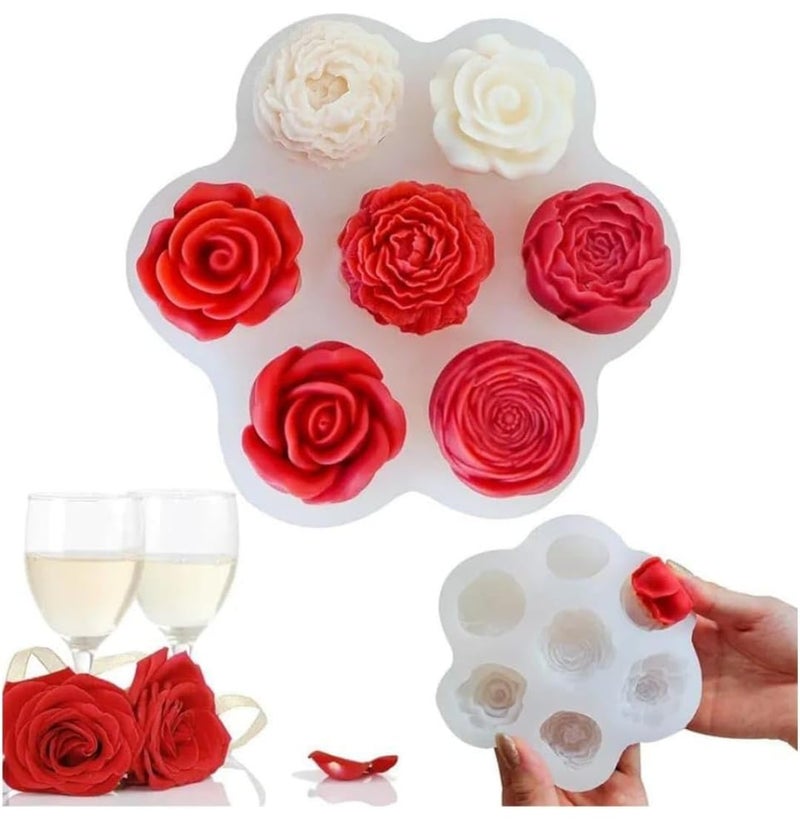 HUSAINI MART Multicolour 7 Cavity Rose Flower Candle molds3D Valentines Day Mold for Candle Making for Candle Soap MakingHandmade Cake Dessert Decoration Chocolate Cupcake Candy Ice MoldResin - Image 1