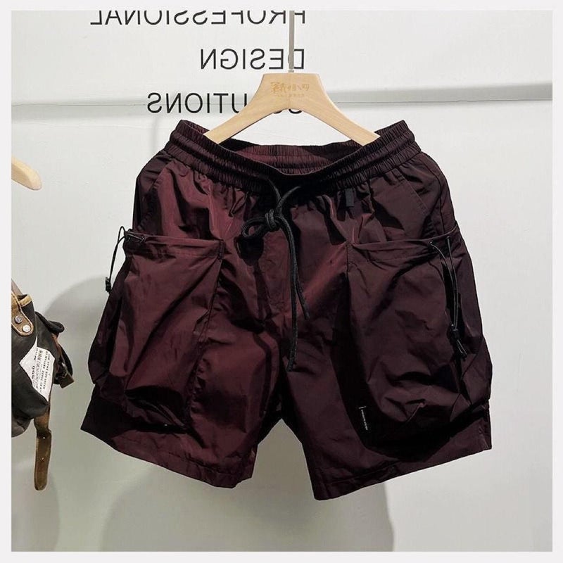 New Arrival Japanese Style Large Pocket Versatile Drawstring Cargo Pants Summer Mens Solid Color Casual Shorts Black Apricot  - Image 3