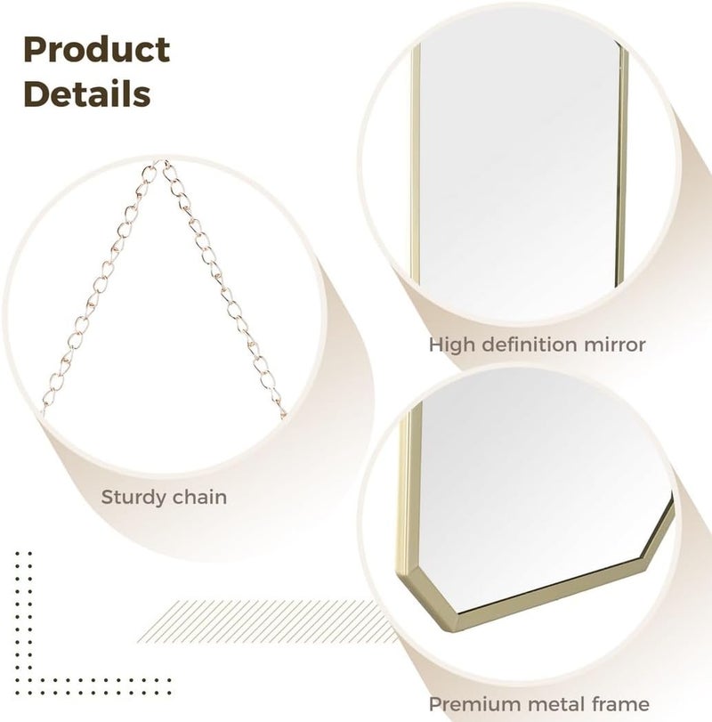Decorative Geometric Wall Mirror with Chain, Gold Framed Makeup Mirror for Entryway, Vanity, Bathroom, and Bedroom Use - Image 4