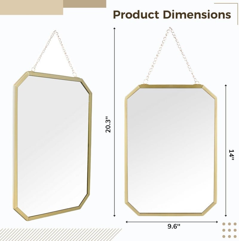 Decorative Geometric Wall Mirror with Chain, Gold Framed Makeup Mirror for Entryway, Vanity, Bathroom, and Bedroom Use - Image 1