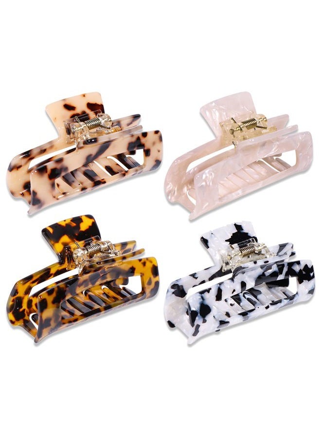 MagicSky 4PCS Hair Claw Clips, Acrylic Hair Banana Barrettes, Celluloid French Butterfly Jaw Clips,Tortoise Shell Grip Pin Teeth Clamp -Leopard print Stylish Hair Accessories for Women Girls,Long Size - Image 1