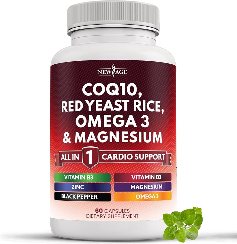 NEW AGE COQ10 200mg Red Yeast Rice Omega 3 Magnesium Complex Zinc Vitamin K2 D3  Heart Health Support Vitamins for Women and Men with Vitamin B3 Coenzyme Q1060 Count - Image 1