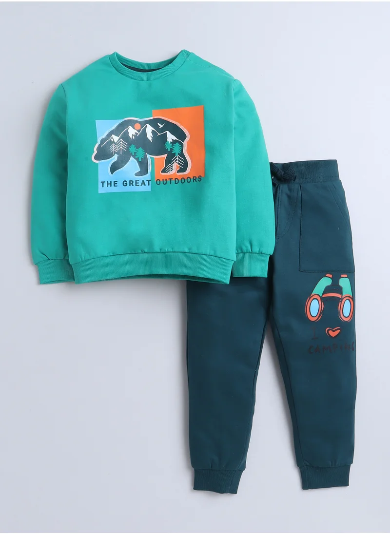 فكتور اند جين Boys' 2-Piece  -  Sweatshirt and  Jogger Set , (6mo - 3Yrs ) Lt. Green-Dark Green