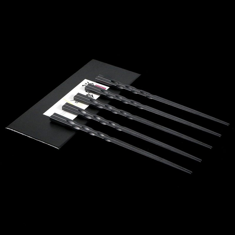 Exzact Chopsticks Set Luxury Fibreglass Japanese Style - 5 Pairs of Reusable Chopsticks in Beautiful Handmade Gifting Box - Heat Resistant Machine Washable Glass Fibre - Black Sea Wave - Image 2