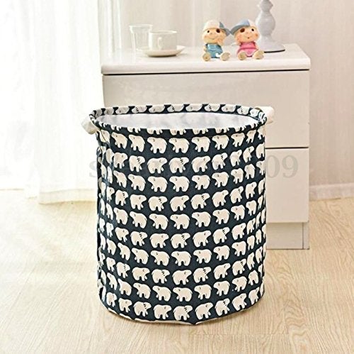 Generic Fabric European Style Round Shape Foldable Open Laundry Bag 42x38cmMulticolourSet of 1 - Image 3