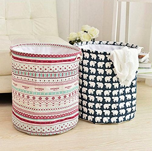 Generic Fabric European Style Round Shape Foldable Open Laundry Bag 42x38cmMulticolourSet of 1 - Image 1