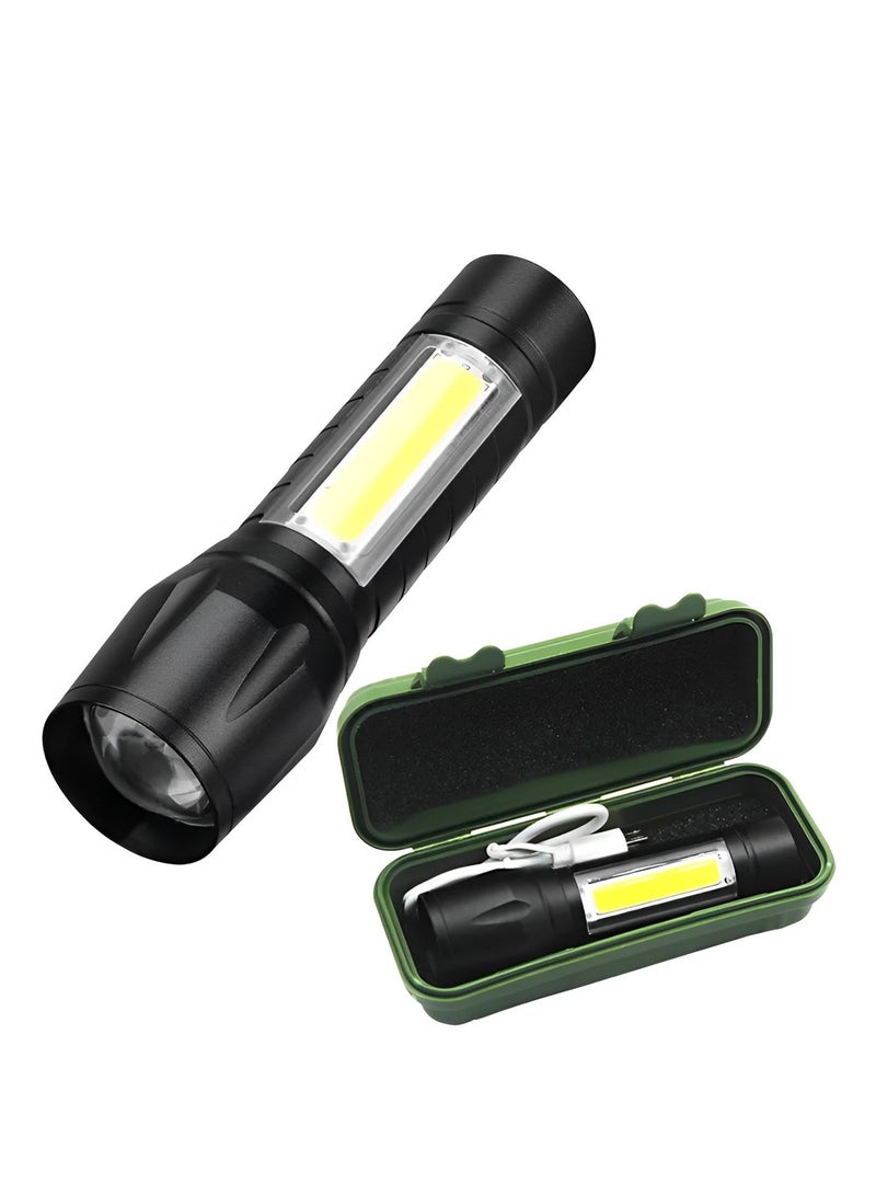 Rechargeable Flashlight Green Plastic Box - Image 1
