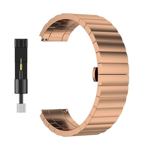 T Teclusive Matt Stainless Steel Metal Chain Strap Band 22mm Compatible for Galaxy Watch 3 45mm | Galaxy Watch 46mm | Gear S3 Frontier | Amazfit Pace Stratos GTR | Fossil Explorist Gen 5 6 (Rose Gold) - Image 1