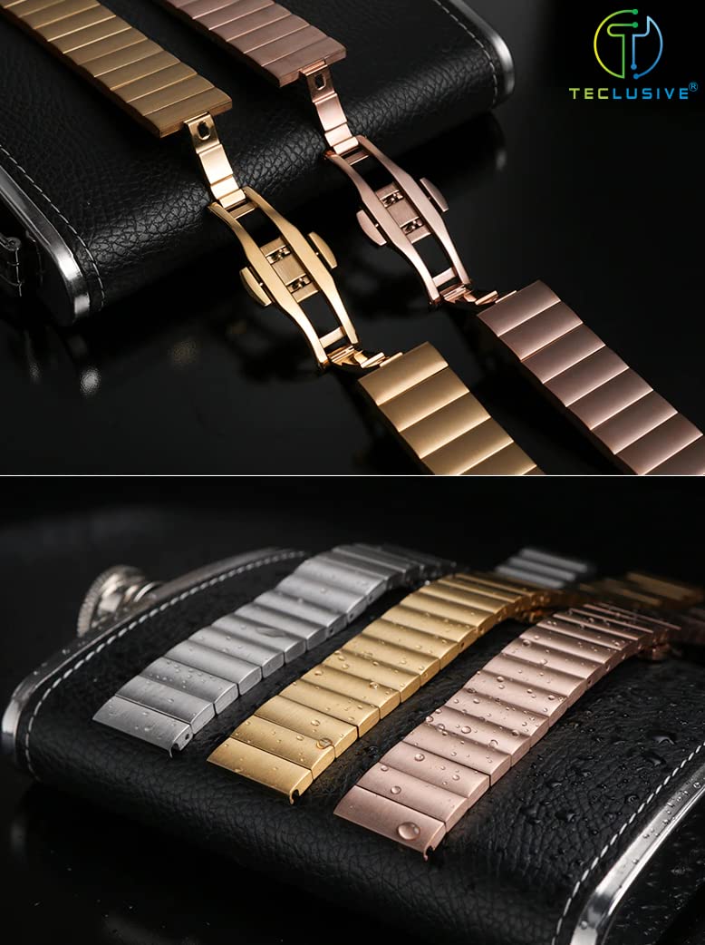 T Teclusive Matt Stainless Steel Metal Chain Strap Band 22mm Compatible for Galaxy Watch 3 45mm | Galaxy Watch 46mm | Gear S3 Frontier | Amazfit Pace Stratos GTR | Fossil Explorist Gen 5 6 (Rose Gold) - Image 2