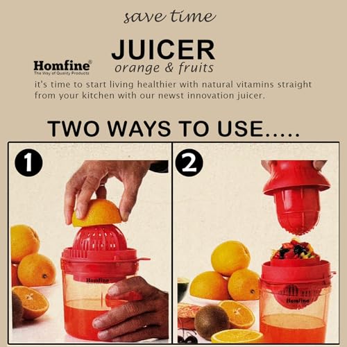 Homfine Hand Juicer Two Way Use, Time Saving, for Citrus Fruits & Vegetables, Orange, Pomegranate, Red, 1 Piece (BPA Free Food Grade Plastic) - Image 3