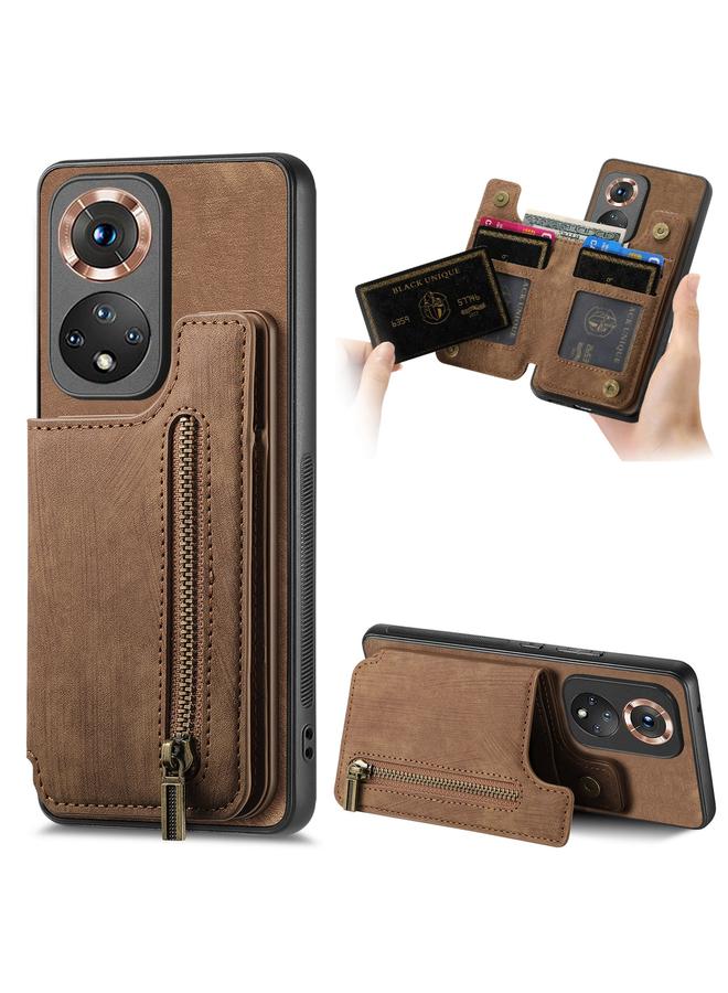 Green Tiger Case For Honor 50 Retro Leather Zipper Wallet Back Phone Case - Image 1