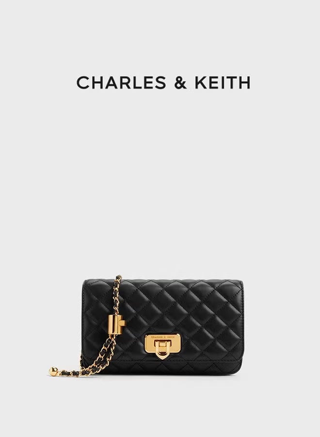 Charles & Keith CHARLES&KEITH Lattice Chain Shoulder Crossbody Bag Small Square Bag Black - Image 1