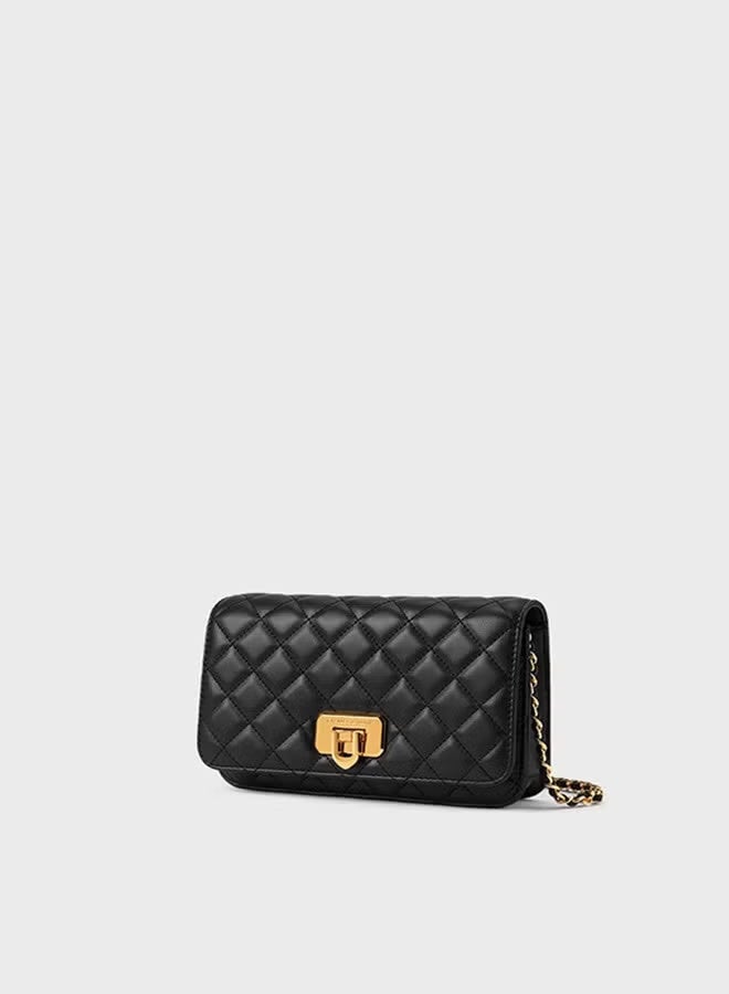 Charles & Keith CHARLES&KEITH Lattice Chain Shoulder Crossbody Bag Small Square Bag Black - Image 3