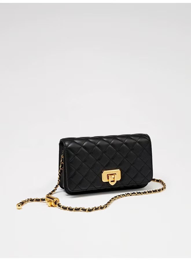 Charles & Keith CHARLES&KEITH Lattice Chain Shoulder Crossbody Bag Small Square Bag Black - Image 2