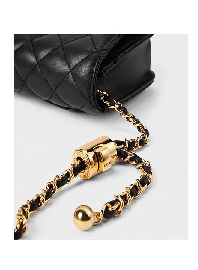 Charles & Keith CHARLES&KEITH Lattice Chain Shoulder Crossbody Bag Small Square Bag Black - Image 5