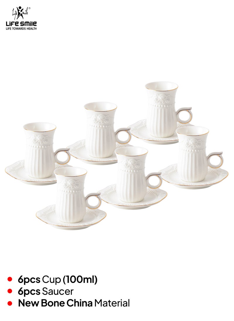 Life Smile 6 Pieces Cups And Saucer Set Gold /White Design Tea Cups Set Arabian Kahwa Cup Sets For Tea Coffee Mugs For Home Office  - Image 2