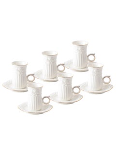 Life Smile 6 Pieces Cups And Saucer Set Gold /White Design Tea Cups Set Arabian Kahwa Cup Sets For Tea Coffee Mugs For Home Office  - Image 1