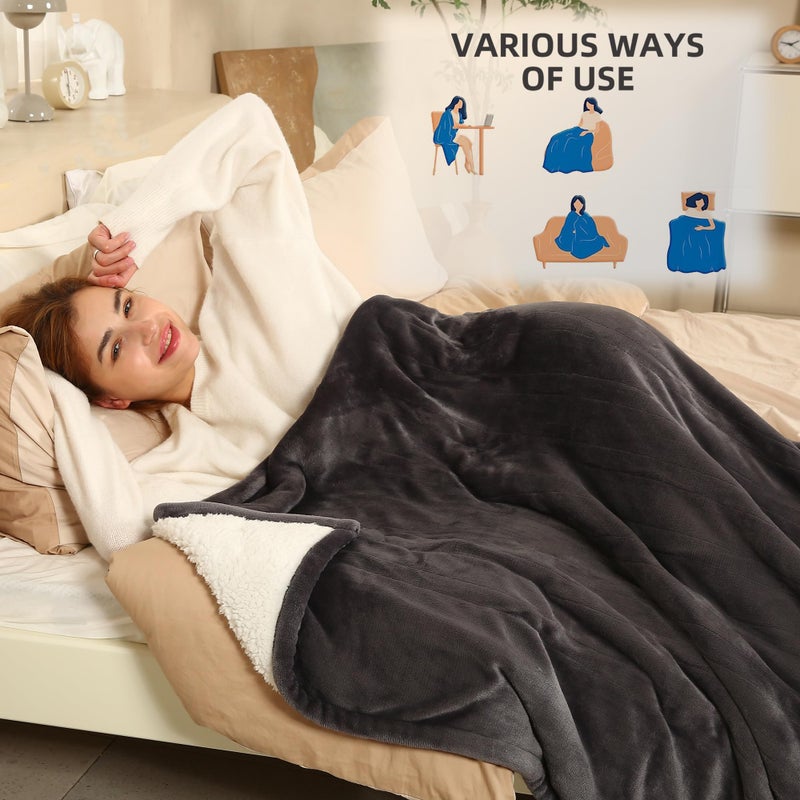 ESTINGO Electric Throw Blanket Heated Blanket Throw with 5 Heating Levels & 4 Hours Auto Off, 50"x60" Heated Throw Blanket with ETL & FCC Certification for Home Office, Machine Washable, Dark Gray - Image 5