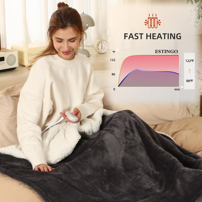 ESTINGO Electric Throw Blanket Heated Blanket Throw with 5 Heating Levels & 4 Hours Auto Off, 50"x60" Heated Throw Blanket with ETL & FCC Certification for Home Office, Machine Washable, Dark Gray - Image 3