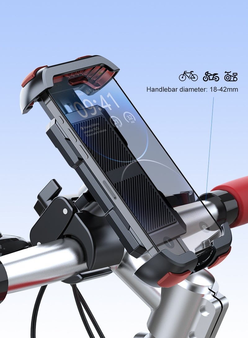 Generic Cycling Phone Mount, Phone holder for bicycle/motorcycle, 360° adjustment, Strong grip arms and base, Navigate rough roads, 4.5-7 inch, Black and Red - Image 3