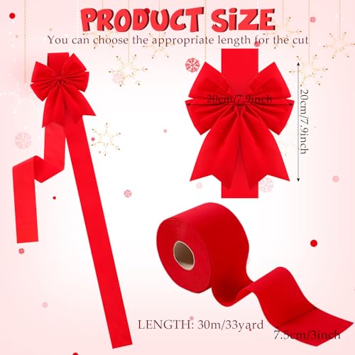 Syhood 12 Pieces Christmas Cabinet Ribbons Xmas Door Ribbon Cabinet Bows with Large 30m Christmas Red Ribbons for DIY Christmas Festive Party Christmas Tree Decor Dining Kitchen SuppliesRed Velvet - Image 3