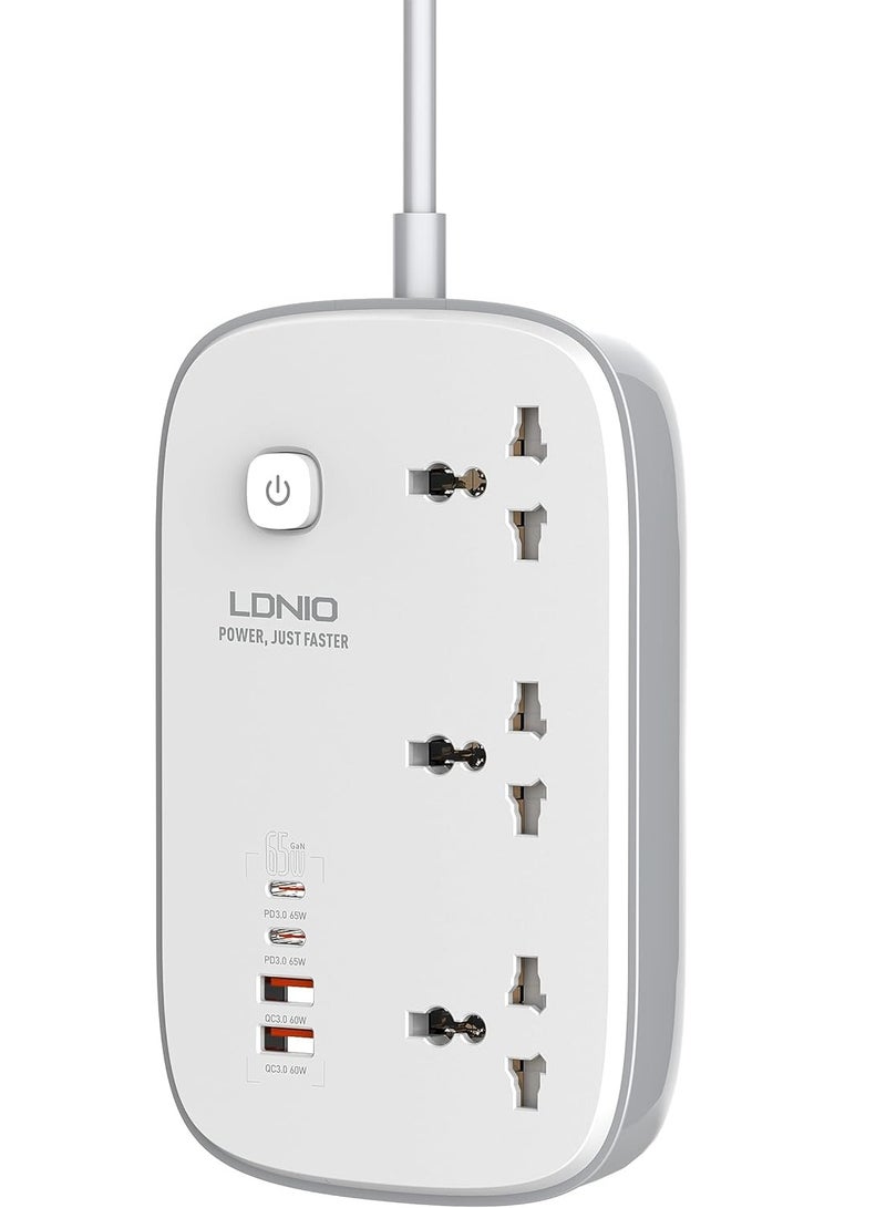 لدنيو وصلة مشترك كهربائي عالمي SC3416 من ال دينو، يأتي بـ 3 منافذ و4 منافذ USB، مشترك تمديد متعدد الطاقة - ابيض - Image 1