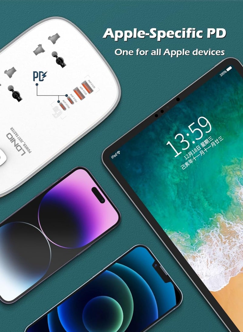 لدنيو وصلة مشترك كهربائي عالمي SC3416 من ال دينو، يأتي بـ 3 منافذ و4 منافذ USB، مشترك تمديد متعدد الطاقة - ابيض - Image 5