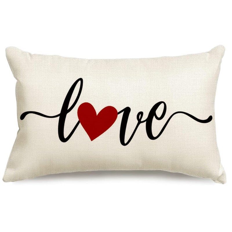 RABUSOFA Valentines Day Decor Red Heart Pillow Covers 12x20Lumbar Valentines Day Throw Pillow CoversSingle Love Pillow Cases Valentine Decorations for Home Couch