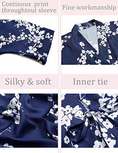 Aensso long soft silk y kimono women robes, blue white floral dressing gown bridal robe - Image 3