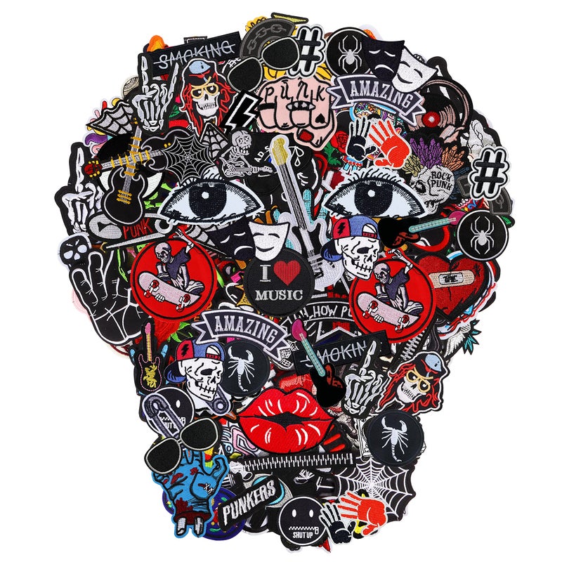 Meneng Embroidered Patches Ironon Appliques 30pcs Assorted Cool Punk Embroidery Sewon Patch for Jackets Clothing