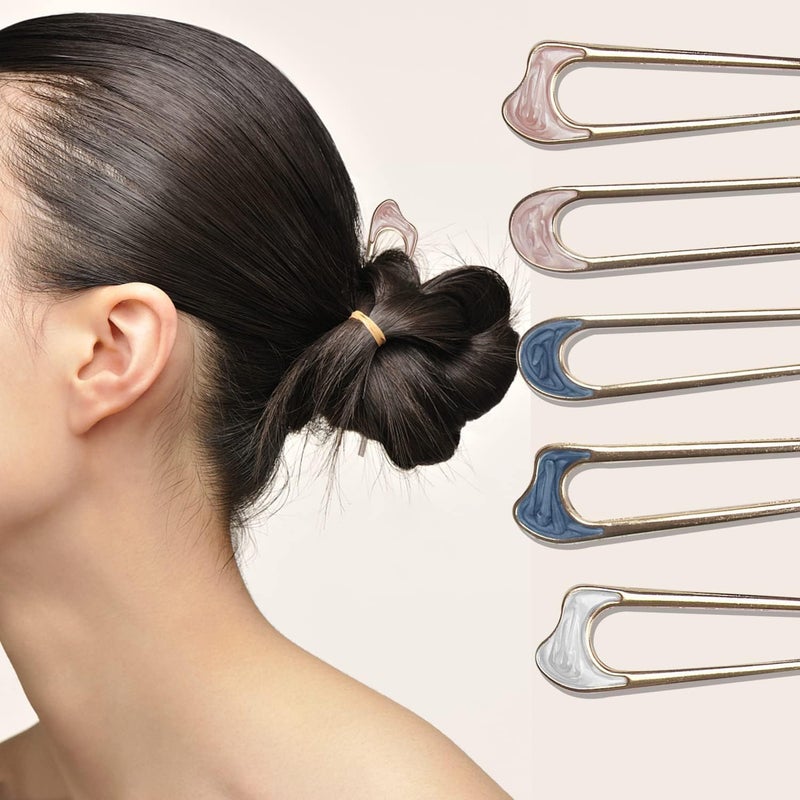 Parlberd 5 Pieces U-Shaped Hair Pins Metal Vintage Hair Sticks French Hair Pin Hairstyle Chignon, French Hair Pin Stick for Long Hair Elegant Chignon Pins Hair Styling Accessory for Women Girls - Image 5