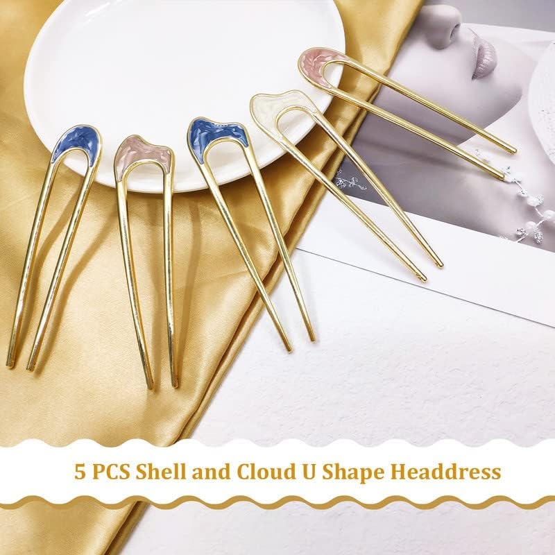Parlberd 5 Pieces U-Shaped Hair Pins Metal Vintage Hair Sticks French Hair Pin Hairstyle Chignon, French Hair Pin Stick for Long Hair Elegant Chignon Pins Hair Styling Accessory for Women Girls - Image 3
