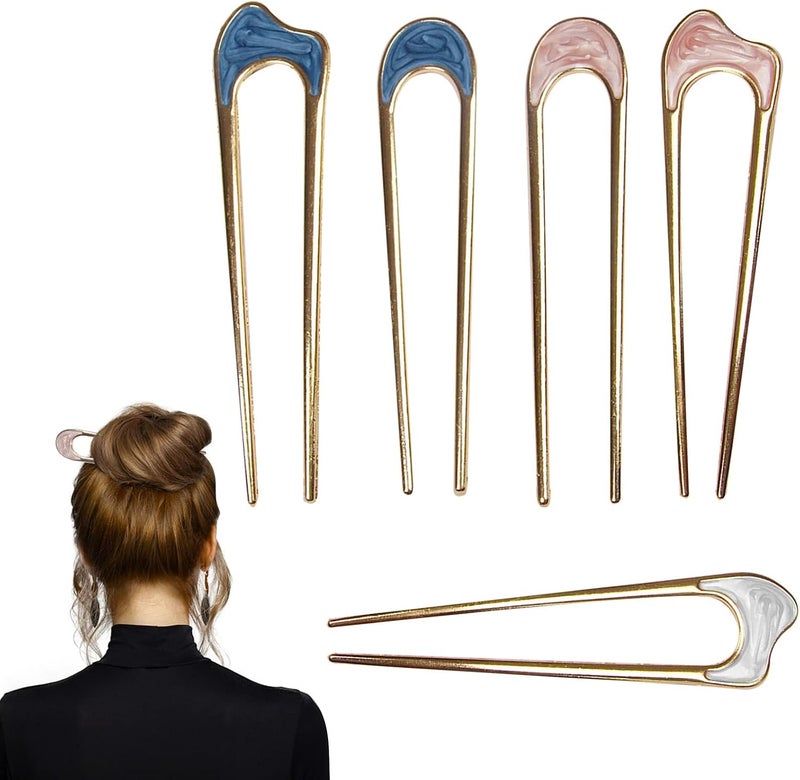 Parlberd 5 Pieces U-Shaped Hair Pins Metal Vintage Hair Sticks French Hair Pin Hairstyle Chignon, French Hair Pin Stick for Long Hair Elegant Chignon Pins Hair Styling Accessory for Women Girls - Image 1