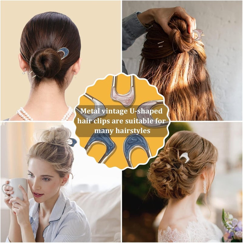 Parlberd 5 Pieces U-Shaped Hair Pins Metal Vintage Hair Sticks French Hair Pin Hairstyle Chignon, French Hair Pin Stick for Long Hair Elegant Chignon Pins Hair Styling Accessory for Women Girls - Image 2