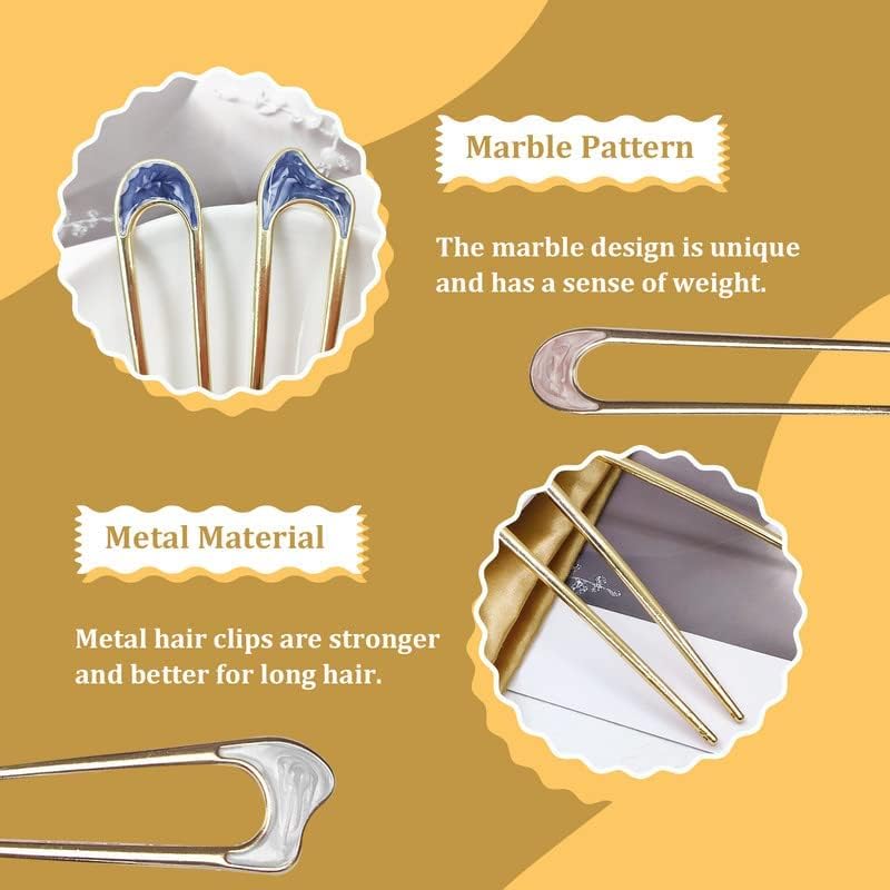 Parlberd 5 Pieces U-Shaped Hair Pins Metal Vintage Hair Sticks French Hair Pin Hairstyle Chignon, French Hair Pin Stick for Long Hair Elegant Chignon Pins Hair Styling Accessory for Women Girls - Image 4