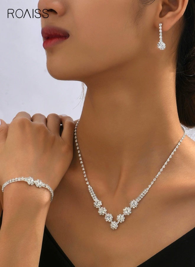 رويس طقم مجوهرات أنيق من ثلاث قطع على شكل زهرة الأقحوان للنساء، يتكون من قلادة وأقراط وأساور من الفضة المطلية بالذهب، مناسب لحفلات الزفاف أو العشاء أو وصيفة العروس أو هدية أنيقة كل يوم - Image 2