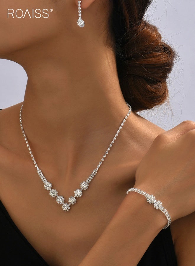 رويس طقم مجوهرات أنيق من ثلاث قطع على شكل زهرة الأقحوان للنساء، يتكون من قلادة وأقراط وأساور من الفضة المطلية بالذهب، مناسب لحفلات الزفاف أو العشاء أو وصيفة العروس أو هدية أنيقة كل يوم - Image 4