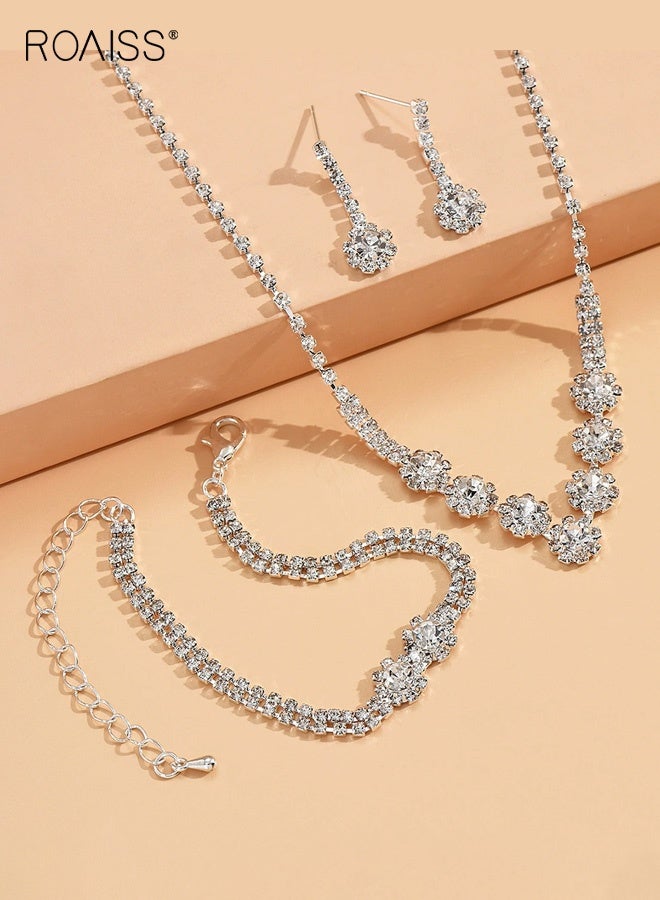 رويس طقم مجوهرات أنيق من ثلاث قطع على شكل زهرة الأقحوان للنساء، يتكون من قلادة وأقراط وأساور من الفضة المطلية بالذهب، مناسب لحفلات الزفاف أو العشاء أو وصيفة العروس أو هدية أنيقة كل يوم - Image 1