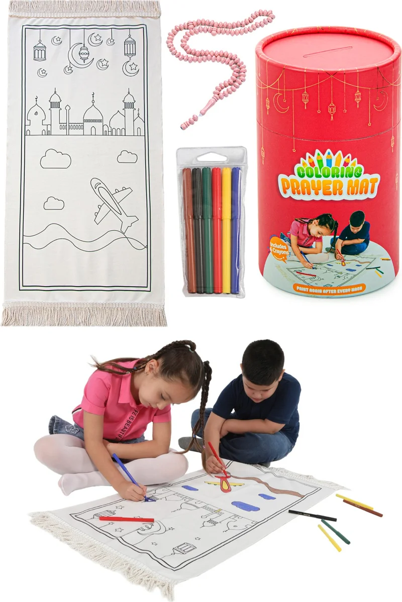 İhvan Online Brotherhood Online English Painted Washable Educational Religious Toy Children's Prayer Rug Set Red