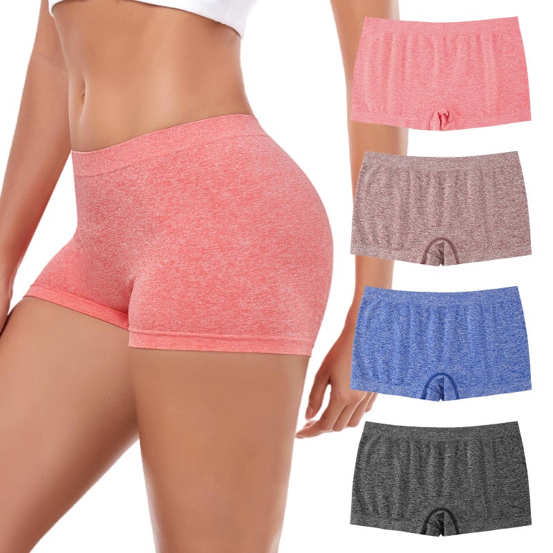 dmuveo Womens Boys Shorts Underwear Seamless Panties Full Coverage Ladies Briefs Soft Stretch Boxer Boyshort For Women 4 Pack Plus Size 7, Large - Image 2