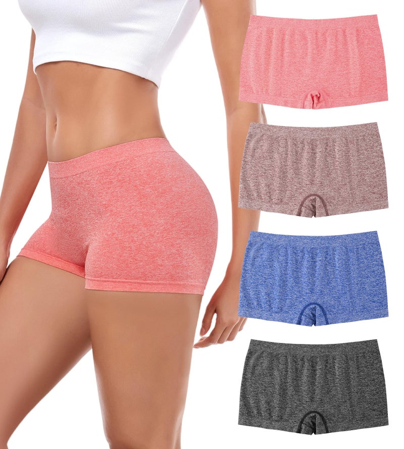 dmuveo Womens Boys Shorts Underwear Seamless Panties Full Coverage Ladies Briefs Soft Stretch Boxer Boyshort For Women 4 Pack Plus Size 7, Large - Image 1