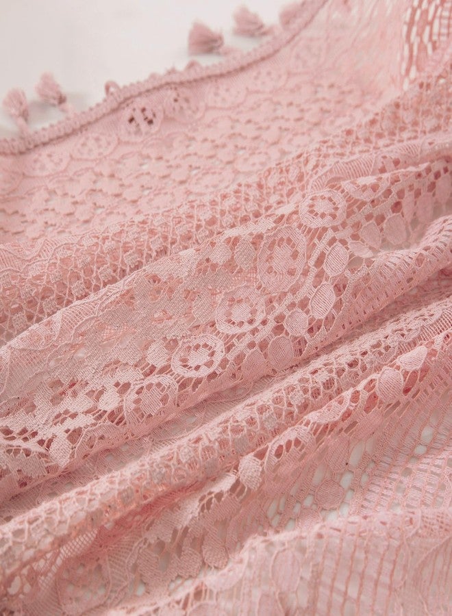 WAZZIO Light Pink Curtains 2 Panels 84 Inches Long Cotton Crochet Lace Sheer Curtain Cute Soft Baby Pink Curtains for Girls Room Nursery Living Room,Rod Pocket Tassel Semi Sheer Drapes,Dusty Grey Pink - Image 4