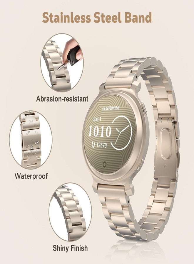 MoKo Metal Watch Band Compatible with Garmin Lily 2/Lily 2 Active, Stainless Steel Sport Strap Quick Release Replacement Wristband With Adjustment Tool for Men Women, Champagne Gold - Image 3