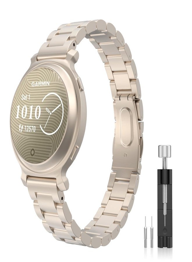 MoKo Metal Watch Band Compatible with Garmin Lily 2/Lily 2 Active, Stainless Steel Sport Strap Quick Release Replacement Wristband With Adjustment Tool for Men Women, Champagne Gold - Image 1