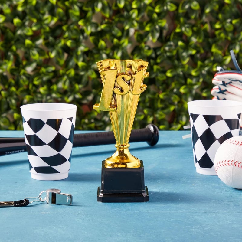 Juvale جائزة الكأس للمركز الأول - كأس بلاستيكي، 8 إنش مطلي بالذهب مع قاعدة سوداء - جوائز البطولات الرياضية والحفلات - جوائز كرة السلة وكرة القدم للبالغين والأطفال - Image 1