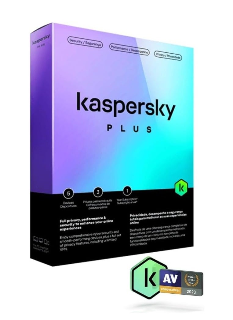 Kaspersky - Kasperky Plus Internet Security for 5 Devices - 3 Private Password Vaults - 1 Year - Image 1