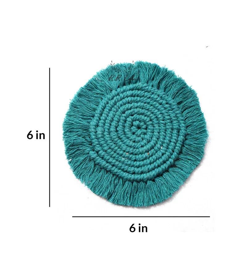 R.R.LALA Macrame Handmade CoastersTea Coaster Coffee Coaster Macrame Coasters Round Cup Coaster Boho Coaster 4 INCHES 4 PCS set Circle Coaster with Frills Best GiftGreen Color - Image 2