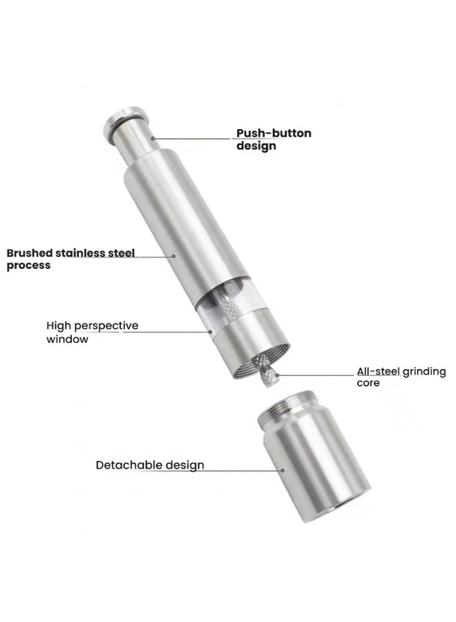 زجاجة طحن يدوية من الفولاذ المقاوم للصدأ مع تصميم نوع الضغط نافذة قابلة للفصل وشفافة لطحن دقيق - Image 1