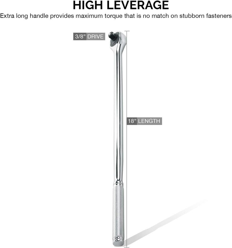 Neiko 03034A 3/8â€ Drive Extra Long Ratchet | 18â€ Length | 72 Tooth Gear | Cr-Mo Head | CR-V Steel - Image 3