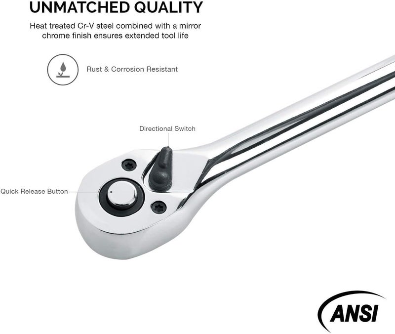 Neiko 03034A 3/8â€ Drive Extra Long Ratchet | 18â€ Length | 72 Tooth Gear | Cr-Mo Head | CR-V Steel - Image 2